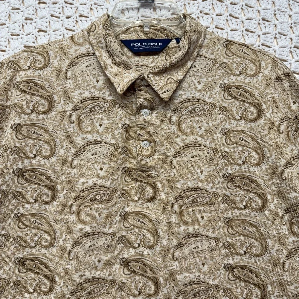 Vtg Polo Golf Ralph Lauren Shirt Mens XL Beige Paisley 100%Pima Cotton Y2K 90s